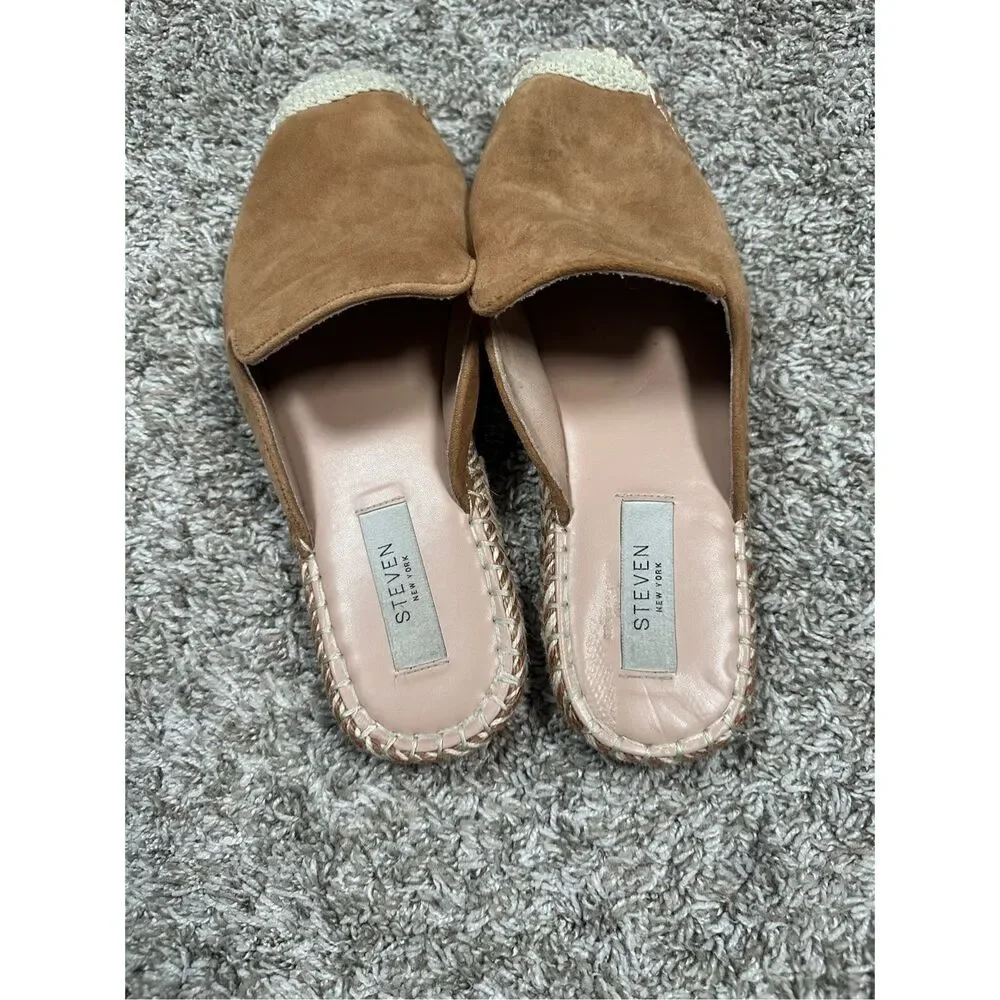 Steven High Mule Tan Suede Leather Espadrille Flats Slip On Shoes Women’s 8